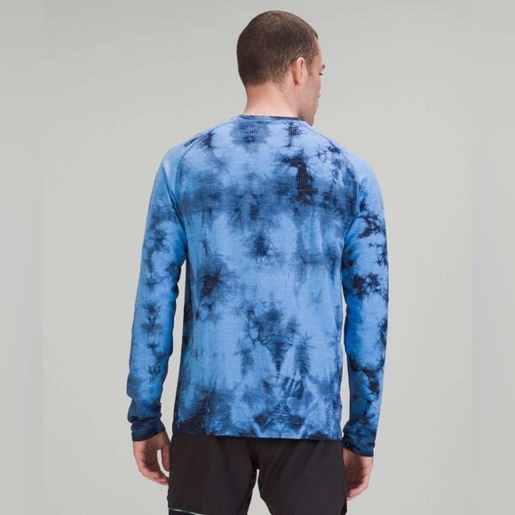 Lululemon Men’s Metal Vent Tech Long Sleeve Shirt Marble Dye Blue Nile XS - Picture 3 of 10